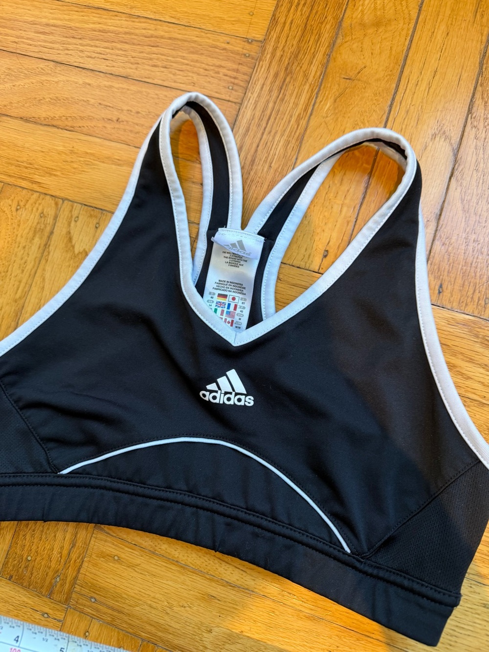 Vintage adidas Black Sports Bra with White Trim and Logo